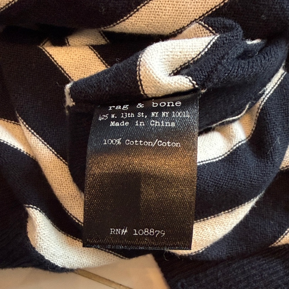 Rag & Bone Women’s Crewneck Sweater in Dark Blue and White Stripes - Picture 7 of 8